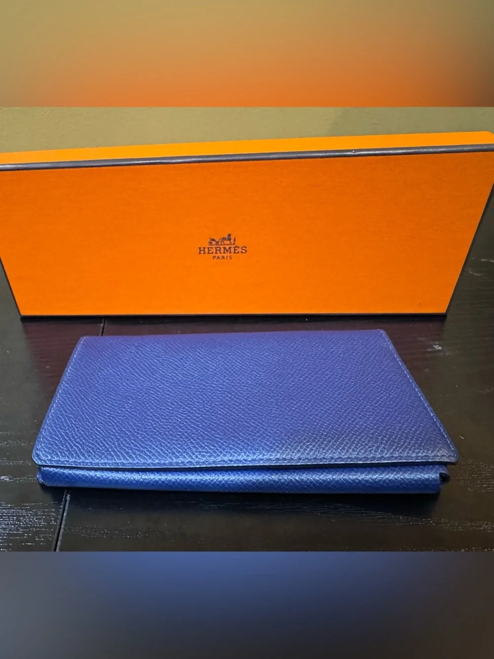 Hermes Indigo Blue Leather Wallet with Box, COA